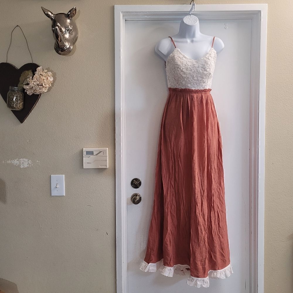 Mind code open back boho lace and ruffle dress